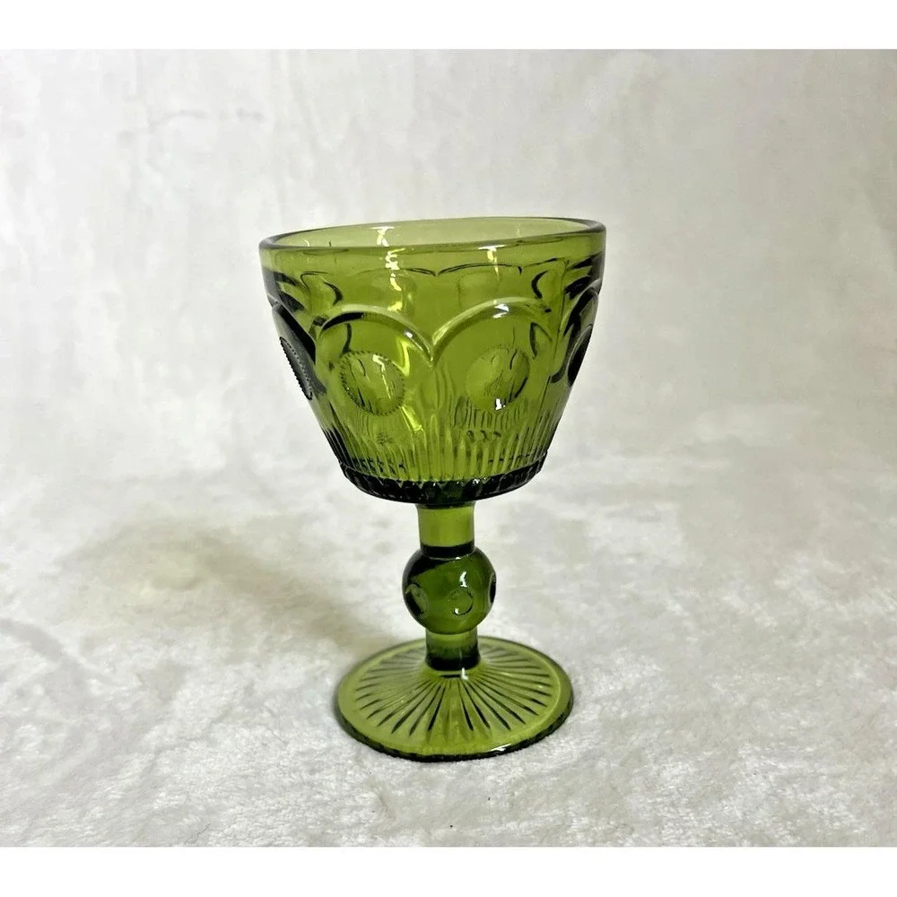 Vintage Bartlett Collins Bullseye Cane Manhattan Crystal Avocado Green Glass